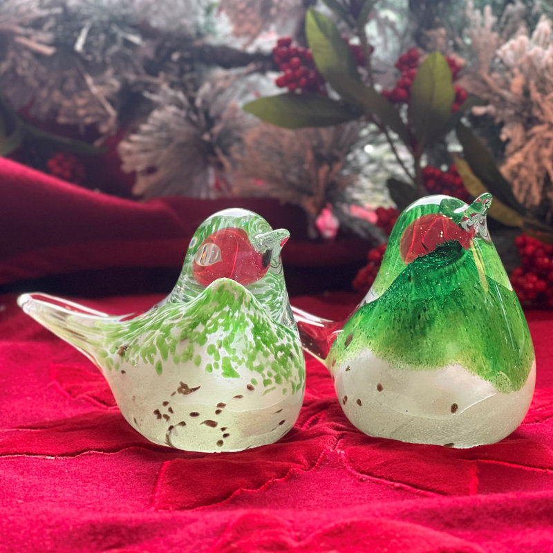2 Piece Blown Glass Bird Figurine Set