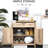 Kitchen Cabinet, Industrial Style With Drawer And Adjustable Shelf, Wooden Accent, Oak Cabinet Wide Door Accent Storage For Bottles Kitchenware Display