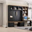 Arbre d'entrée 4-en-1 Farmhouse avec banc à grain de bois et tablettes réglables, portemanteau noir multifonctionnel pour le salon du vestibule
