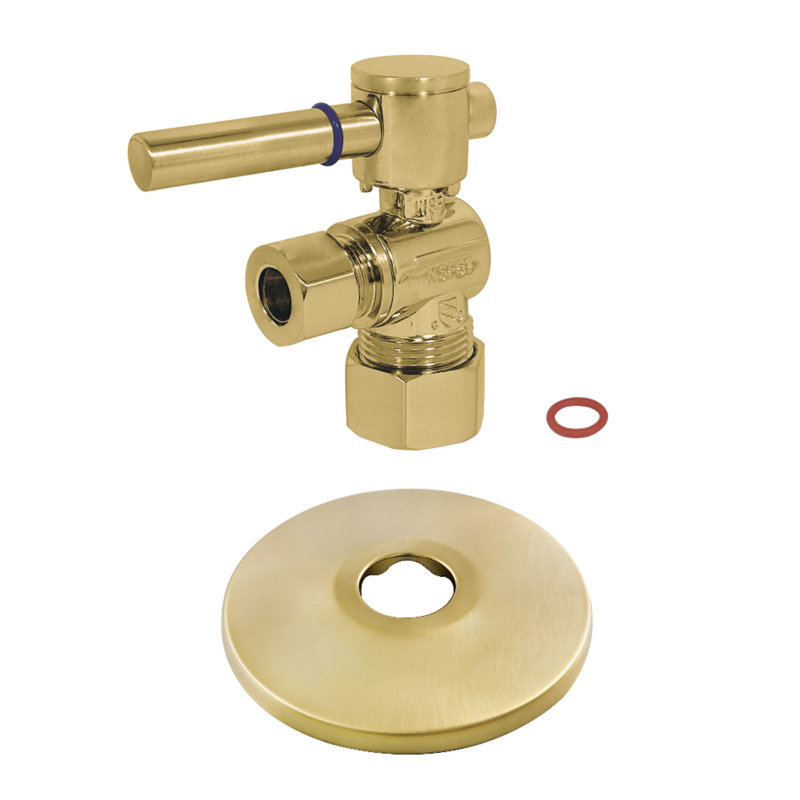 Kingston Brass 5/8-Inch OD Comp x 3/8-Inch OD Comp Quarter-Turn Angle Stop Valve with Flange, Brushed Brass