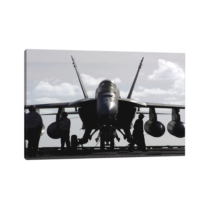 An F/A-18E Super Hornet On The Flight Deck Aboard USS Ronald Reagan by Stocktrek Images - Wrapped Canvas Print