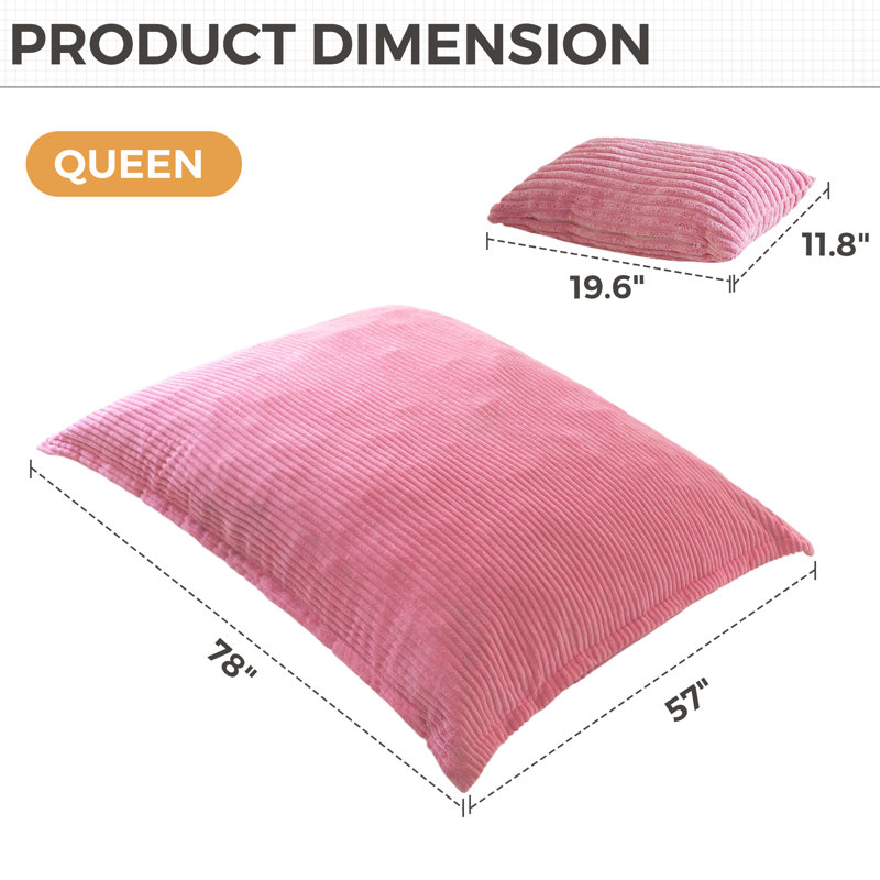Fauteuil à billes convertible 80 po 3 en 1 avec coussin 80, Velours côtelé rose, 80"W x 59"D