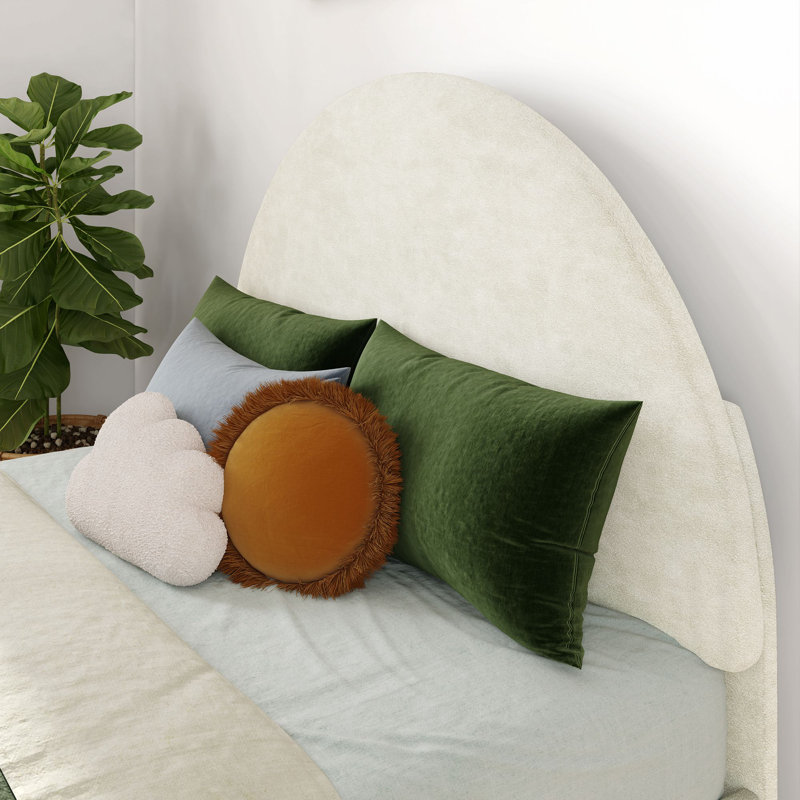 Beunca Solid Wood Upholstered Bed with Arch Headboard, Cream, Full