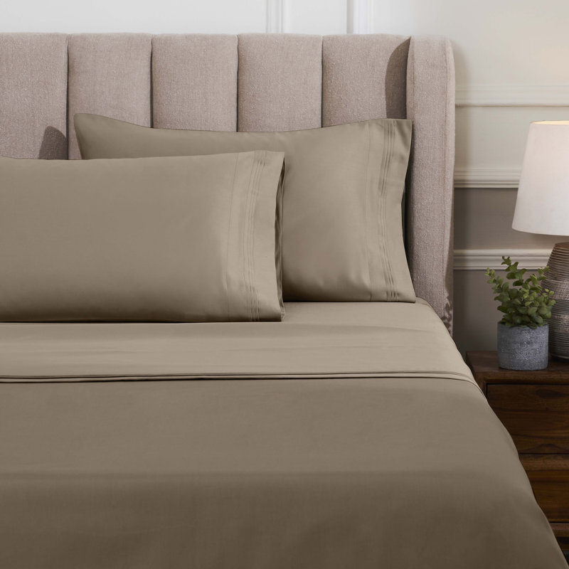 Certified Egyptian Cotton Deep Pocket Solid Luxury 1500 Thread Count Sheet Set, Taupe, Ensemble de draps pour lit double