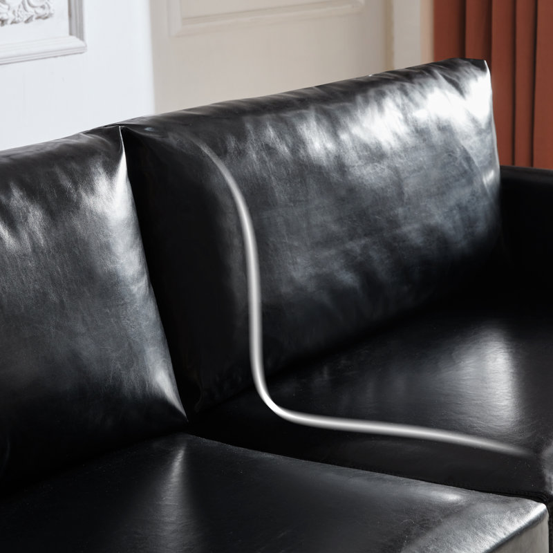 80.3'' Faux Leather Sofa, Assil  Black Faux Leather