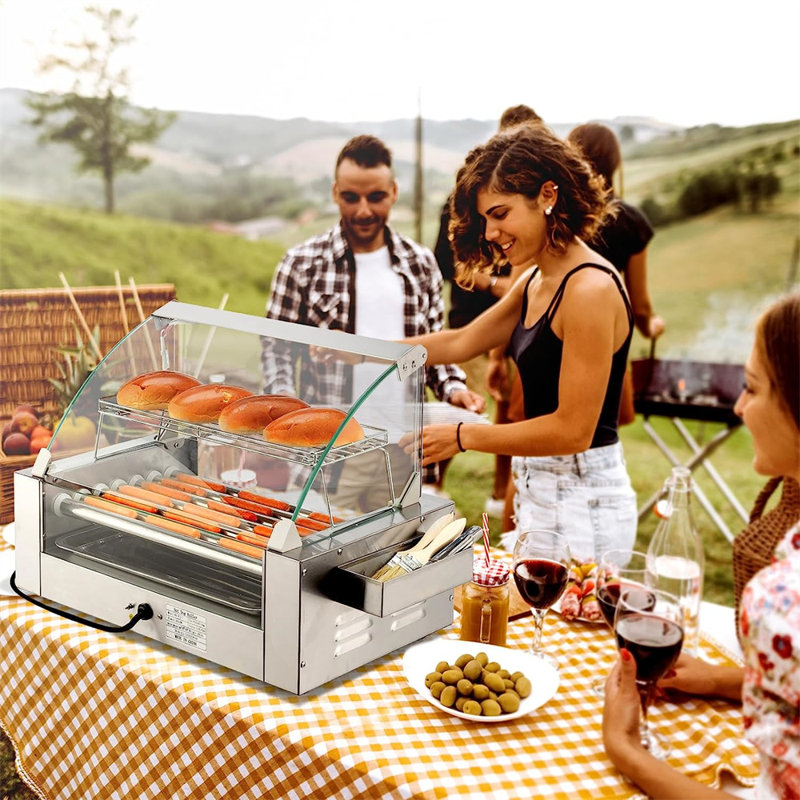 Winado Non Stick Hot Dog Roller & Panini Press with Glass Lid