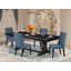 Cet ensemble de salle à manger de cuisine 5 pièces se compose d'une table et de 4 chaises en tissu de lin bleu minéral avec dossier rembourré - finition noire sablée.-1491523008-1491523009-1496168059