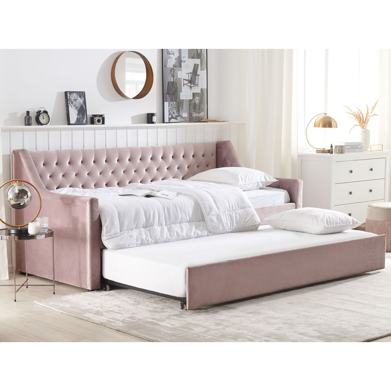 Nicolas Upholstered Daybed with Trundle, Pink 