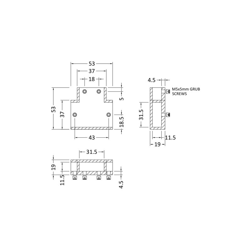 T-Piece For Flat Support Bar, Wetroom Accessory, Chrome