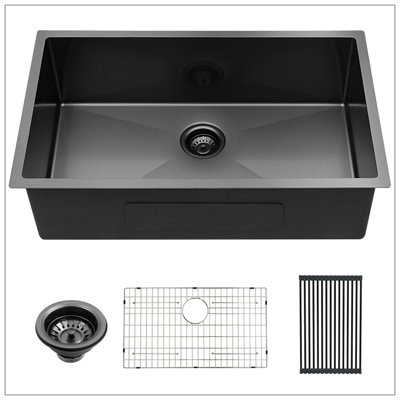 28 Inch Undermount Sink - 28"X18"X10"  Gunmetal Black Undermount  Kitchen Sink 16 Gauge 10 Inch Deep Single Bowl Kitchen Sink Basin