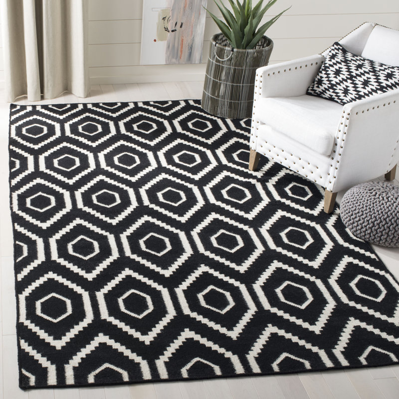 Normal Geometric Wool Hand Woven Area Rug, Rectangle 122 x 183 cm