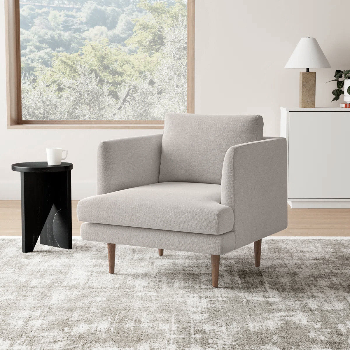 Miller Upholstered Armchair, Light Gray Linen Blend 
