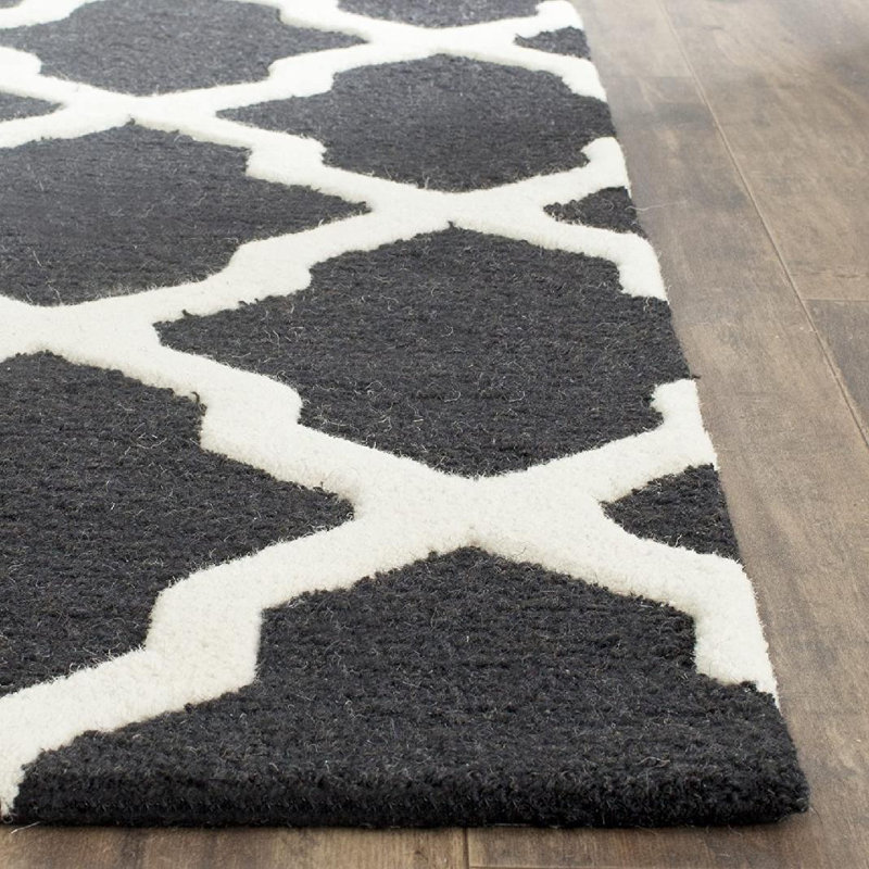 Tapis en laine touffeté à la main Cannen, Rectangle 2 pi x 3 pi, Noir/Ivoire
