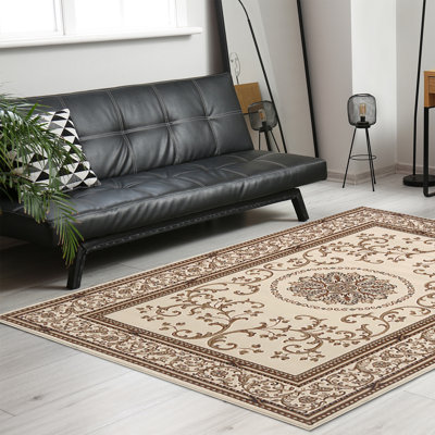  Ivory Traditional Floral Medallion Area Rug