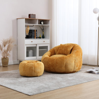 Fauteuil à billes moderne pour adulte avec fauteuil de lecture simple, tissu chenille, style citrouille, repose-pieds multifonctionnel, forme ergonomique, rembourrage en mousse viscoélastique, sans matériau de loisirs, super matériau, en forme