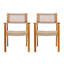 Ensemble de 2 chaises de salle à manger tressées avec finition en teck et corde brun clair, conçues de manière ergonomique pour le confort et le style-121054400