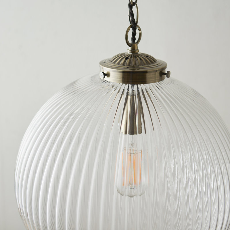 Bateson 1 - Light Globe Pendant, 100cm H x 25cm W x 25cm D, Antique Brass/Clear Ribbed Glass