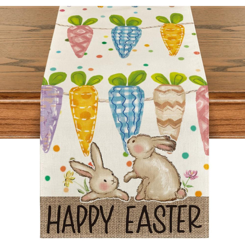 Chemin de table de lapin de carotte avec lapin Joyeuses Pâques, décoration de table de salle à manger pour la maison