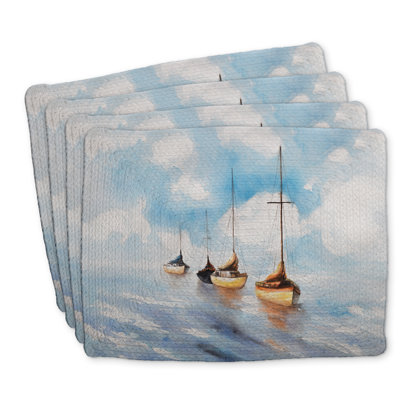Napperons en polyester tressé Voiliers dans la mer - ensemble de 4