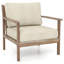  Chaise d'appoint moderne avec accoudoirs en bois d'hévéa massif, siège rembourré en lin de coton, chaise de salon facile à assembler, beige