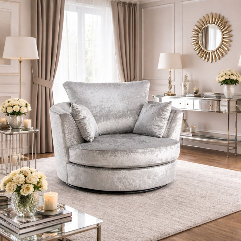 Velvet Swivel Armchair, Silver