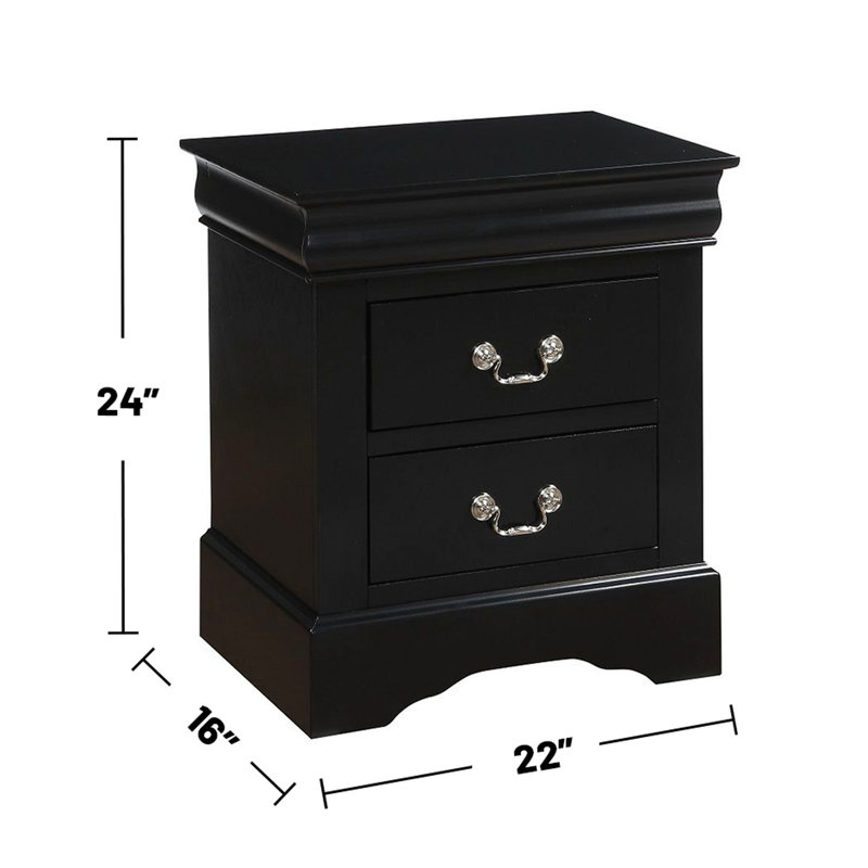 Table de chevet noire 2 chambres avec glissière centrale en métal et poignée en nickel brossé pour la chambre à coucher