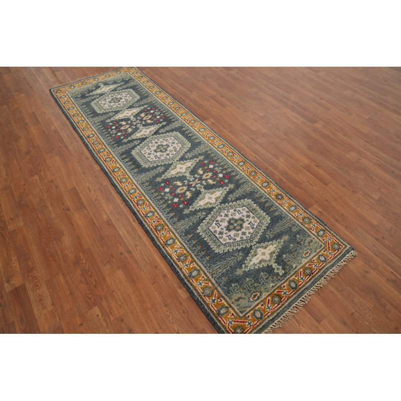 Geometric Wool Indian Runner Rug 3x8