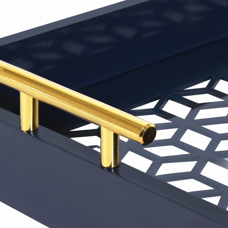 Magalia Narrow Rectangle Serving Tray, Navy Blue, 16.5" W x 12.25" D