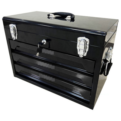 20'' Portable Steel Toolbox With 3 Drawers And Tool Mixture, 15Kg Bearing Slide, Metal , Top Storage, Carry Handle, For Garage, Home, Work Platform, Dark 3 Agglomeration, Capacity, Storage Tray,