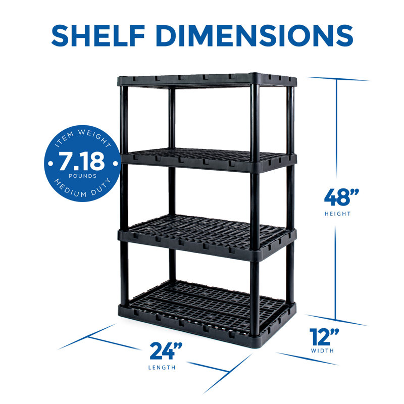 Gracious Living 4 Shelf Fixed Height Ventilated Heavy Duty Storage Unit, Black, 56.25" H x 36" W x 24" D