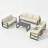 All-Weather 5-Piece Aluminum Patio Furniture Set, 7-Seat Conversation Sofa With 10 Inches Extra Thick Beige Back Cushions And   Glass Table-1615149489