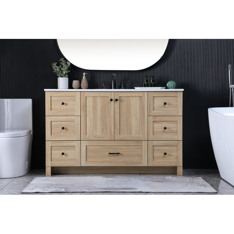 Meuble-lavabo simple avec plateau en marbre Soma, Bois de manguier