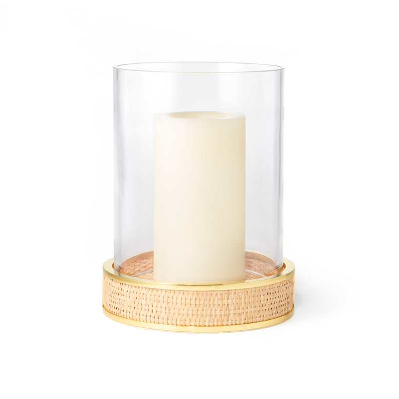 Brass and Cane Hurricane Candle Lantern with Glass
