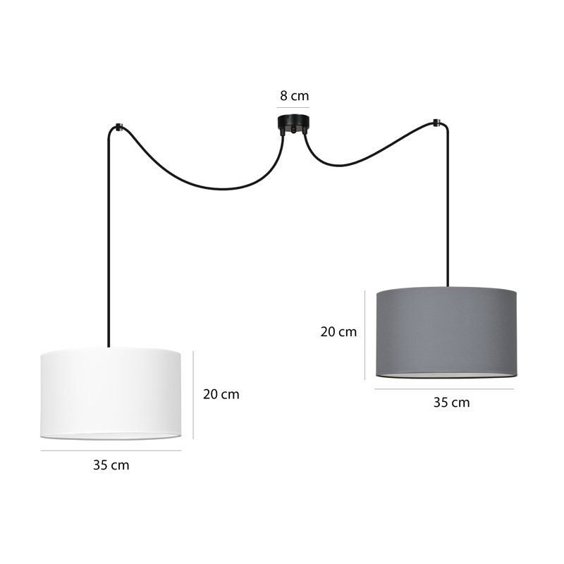 Pascua 2 - Light Black Drum Pendant, White/Grey