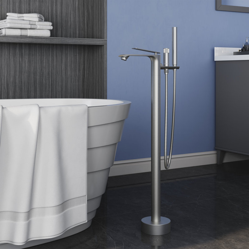 Robinet de baignoire autoportant à poignée simple avec inverseur, Nickel brossé