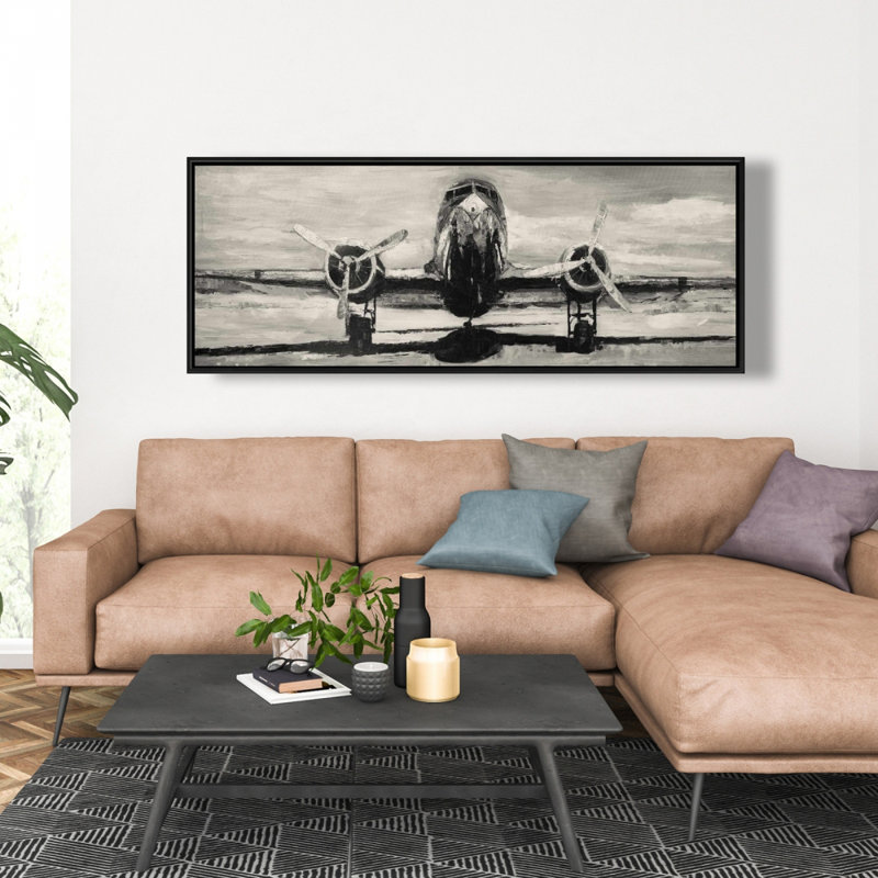"Sépia avion" sur toile, H 20 po x l 60 po