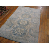 Antique Light Ivory Color Faded Blue Geometric Design Cotton Agra Rug From India