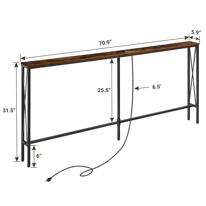 Console Table - Space-Saving Sofa Table With Built-In Outlets & USB Ports, 5.9"D X 70.9"W X 31.5"H, Ideal For Living Room