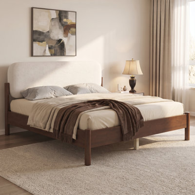 Cadre de lit plateforme Zoren de style moderne du milieu du siècle, en boucle, avec tête de lit arrondie et rembourrée épaisse, pieds en pin massif pour une chambre à l'ambiance feutrée