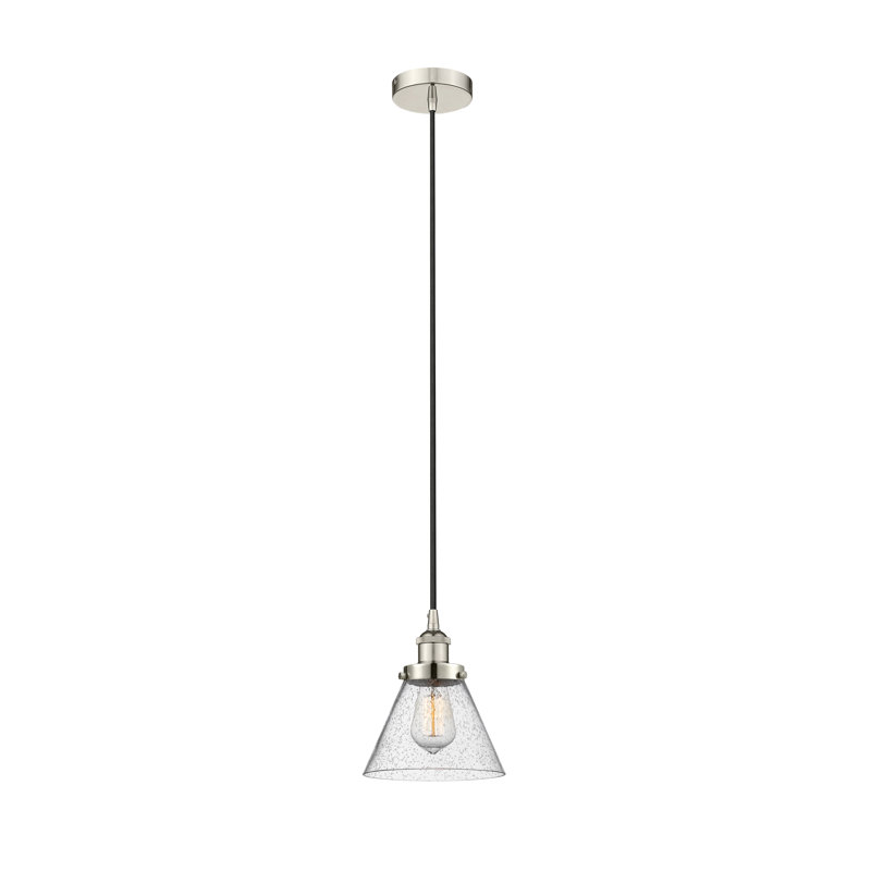 Luminaire suspendu conique à 1 lumière Buckholts, H 9,75 po x l 7,75 po x P 7,75 po, Nickel poli