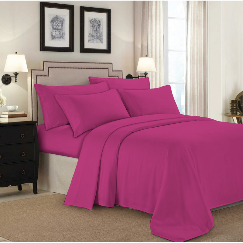 Ensemble de draps 100% flanelle de coton Queribus, Simple, Fuchsia, Couleur unie