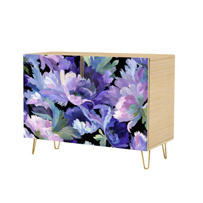 Sideboard Buffet Cabinet with Storage Bold Color Floral Leaves for Home Decor with 2 Doors for Living Room and Kitchen