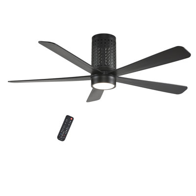  Kasper 52" LED Indoor/Outdoor Ceiling Fan with Uplight, Rattan Cage Ceiling Fan with Light and Remote - Matte Black