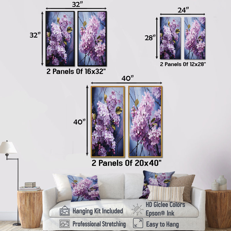 «Essential Lilacs Lullaby - Lilacs», ensemble de 2 impressions sur toile, H 40 po x l 41 po, Encadrement doré