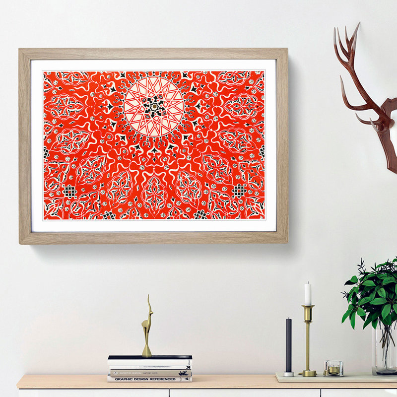 Antique Illustration in Orange by Owen Jones - Picture Frame Painting Print, 36cm H x 48cm W x 2cm D, Oak Framed