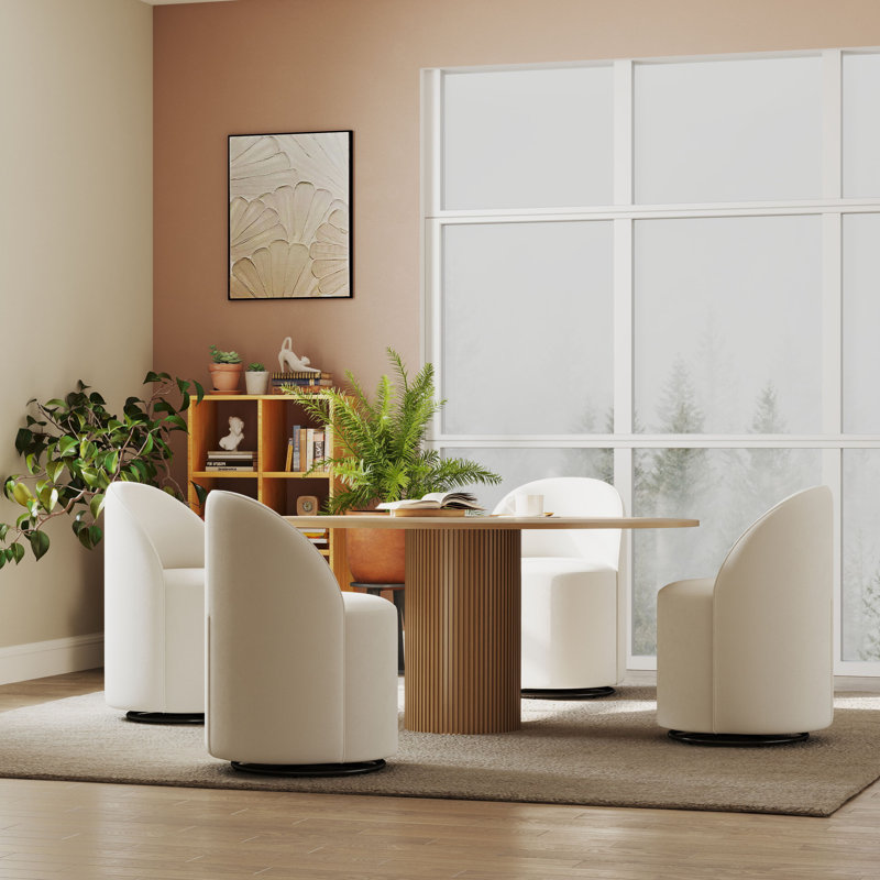 Swivel Upholstered Dining Chair With Backrest, 360 Degree Swivel Side Chair For Dining Room, Balcony, Parlour, Velvet White