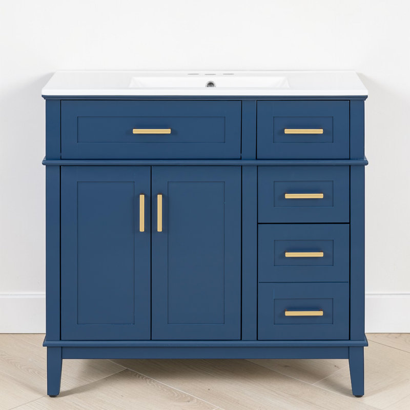 36" Single Bathroom Vanity With Sink, Blue