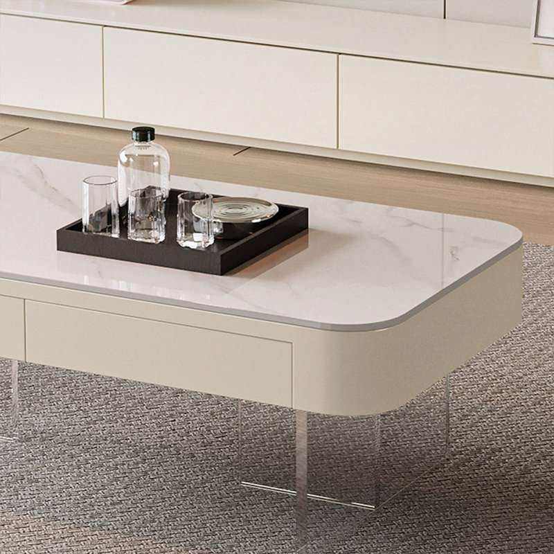 Table basse rectangulaire en bois blanc brillant et bois manufacturé, Blanc brillant, H 18,11 po x L 47,24 po x l 23,62 po