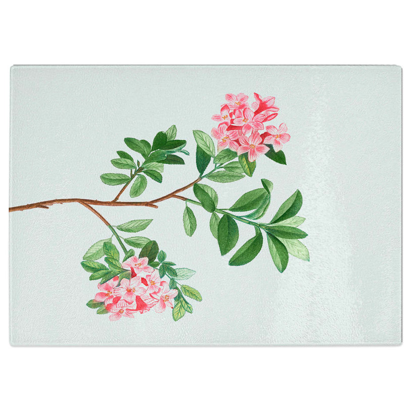 Tempered Glass Blooming Rhododendron Flowers Chopping Board, 28.5 cm W x 20 cm L