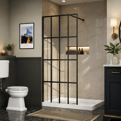 34" X 72" Shower Door Black Finish Full-frame with 4 Pieces Tempered Glass Panels for Walk-in Shower